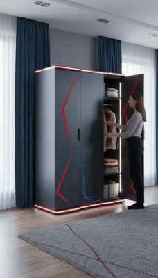 Armoire noire Armoire Meuble Armoire Chambre d'enfants Bois 131x60x200