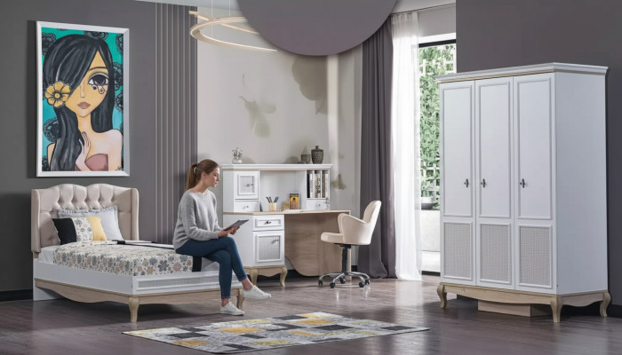 Chambre d'enfants Jeunesse Lit + Bureau + Armoire 3 pièces