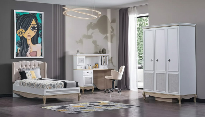 Chambre d'enfants Jeunesse Lit + Bureau + Armoire 3 pièces