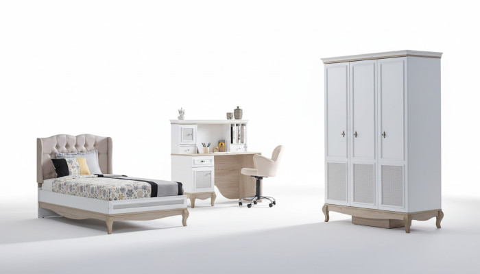 Chambre d'enfants Jeunesse Lit + Bureau + Armoire 3 pièces