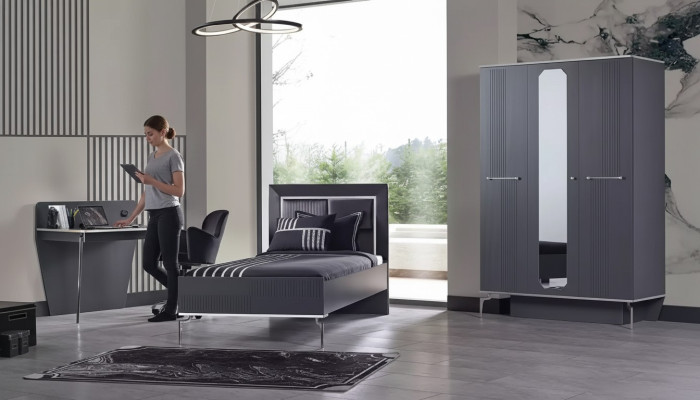 Design Ensemble de chambre de jeunesse Armoire Lit Bureau 3 pièces.