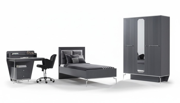 Design Ensemble de chambre de jeunesse Armoire Lit Bureau 3 pièces.