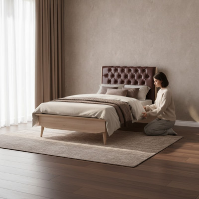 Lit Loft en bois Chesterfield 100x200cm Cadre de lit avec tête de lit rembourrée