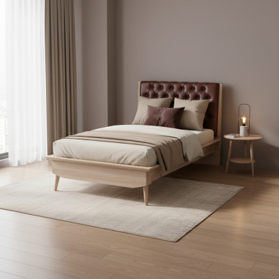 Lit Loft en bois Chesterfield 100x200cm Cadre de lit avec tête de lit rembourrée