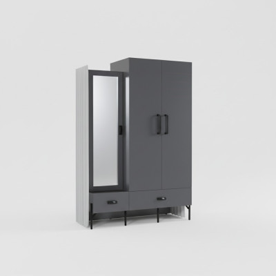 Armoire Gris Porte-manteau Armoires Chambre Bois Mobilier Ameublement 134cm