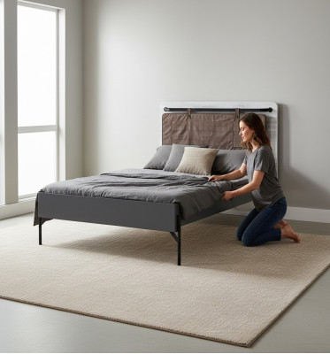 Lits pour adolescents Lit simple Lit gris Mobilier de chambre Lit simple