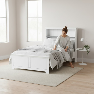 Lit en bois Design de chambre à coucher Mobilier de luxe Chambre de jeunes Blanc Classique
