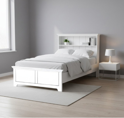 Lit en bois Design de chambre à coucher Mobilier de luxe Chambre de jeunes Blanc Classique