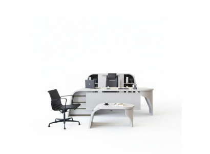 Ensemble de bureau blanc Chef 3 pièces - bureau ovale, table basse et étagère.