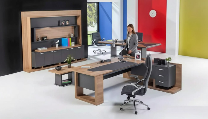 Bureau Mobilier de bureau Bureau d'angle Table basse Classeur Ensemble de 3 pièces.