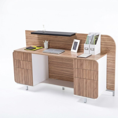 Table de réception moderne, mobilier de bureau luxueux en bois, réception marron élégante
