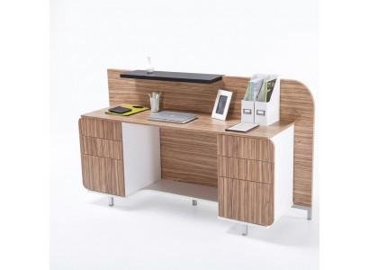 Table de réception moderne, mobilier de bureau luxueux en bois, réception marron élégante