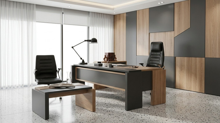 Desk de luxe en bois de design de 206x102cm pour ameublement de bureau.