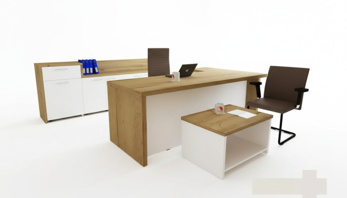 Bureau Moderne Ensemble Bureau d'Angle Table Basse Marron Classeur 3 Pièces