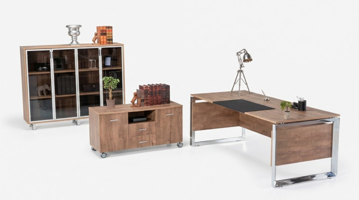 Ensemble de meubles de bureau brun Bureau Commode Classeur 3 pièces. Ensemble de meubles