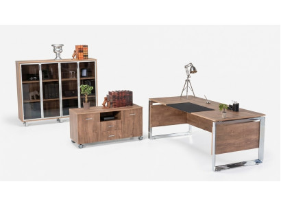 Ensemble de meubles de bureau brun Bureau Commode Classeur 3 pièces. Ensemble de meubles
