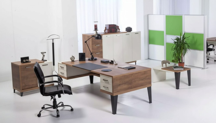 Set de bureau moderne Bureau Table basse Classeur Commode 4 pièces.
