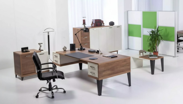 Set de bureau moderne Bureau Table basse Classeur Commode 4 pièces.
