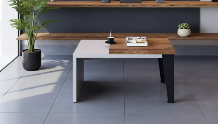 Table basse moderne bicolore de luxe, table d'appoint en bois pour bureau