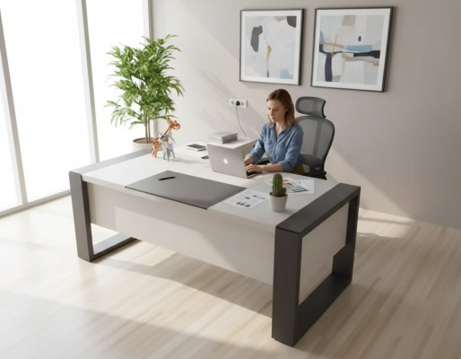 Bureau moderne blanc Mobilier de bureau design Table en bois Salle d'étude
