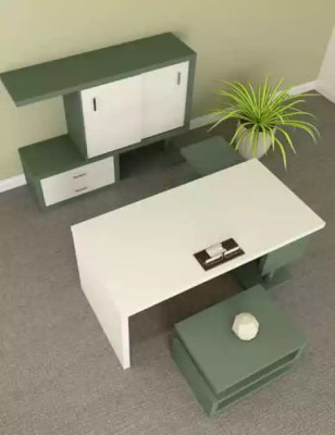 Ensemble de bureau exclusif moderne en bois comprenant un bureau, une armoire de rangement et une table basse.
