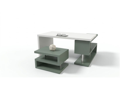 Ensemble de bureau exclusif moderne en bois comprenant un bureau, une armoire de rangement et une table basse.