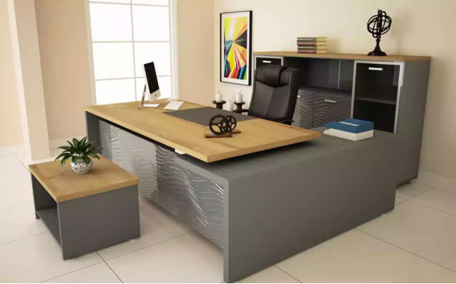 Ensemble de bureau moderne et de haute qualité en bois robuste, dans un style élégant.