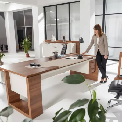 Bureau moderne de luxe Mobilier de bureau en bois brun Tiroirs Exclusif