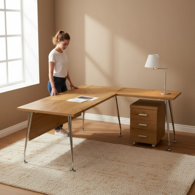 Meubles de bureau classiques, bureau d'angle, table de travail, meubles en bois.