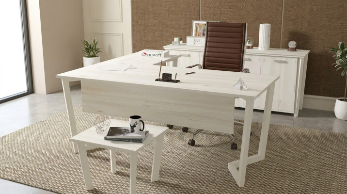 Bureau blanc moderne de luxe, table d'angle en bois, mobilier de bureau pour étude, neuf.