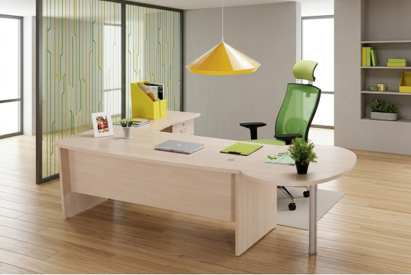 Bureau d'angle exclusif de bureau beige moderne, commode 2 pièces.