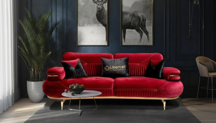 exclusif 3 places canapé tissu siège moderne meubles en textile couleur rouge nouveau