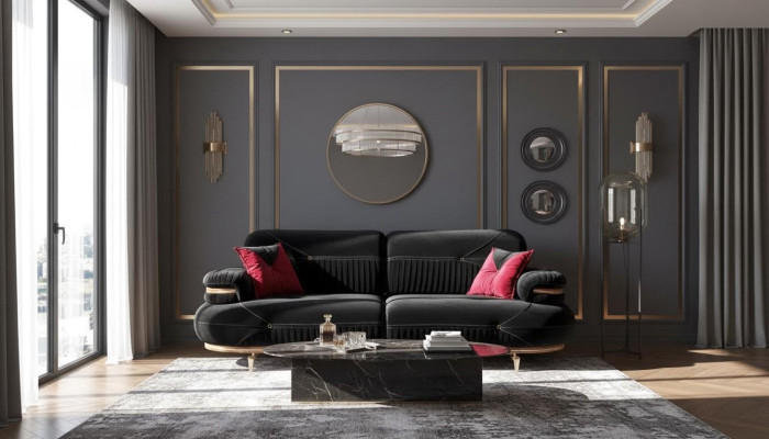 canapé 3 places exclusif, design textile moderne pour le salon
