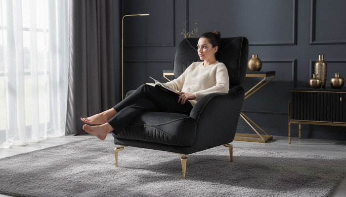exclusif r fauteuil en tissu noir canapé unique sellerie moderne nouvelle