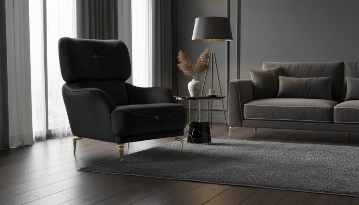 exclusif r fauteuil en tissu noir canapé unique sellerie moderne nouvelle