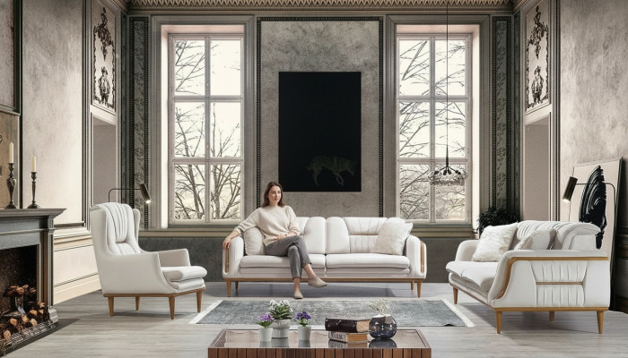 Moderne canapé blanc de luxe pour le salon et fauteuil 1 place.