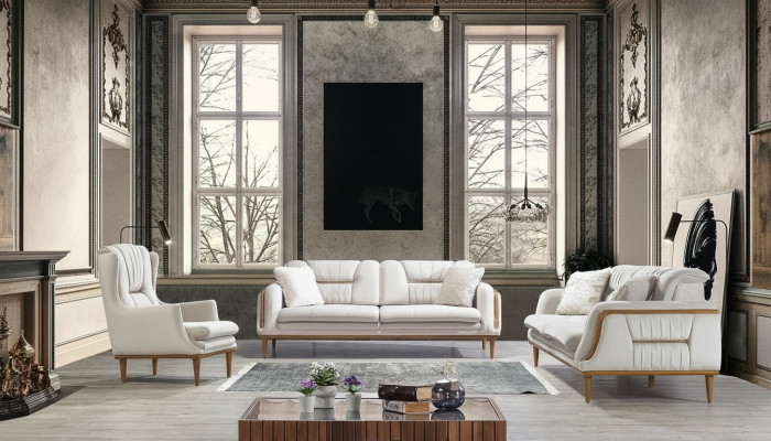 Moderne canapé blanc de luxe pour le salon et fauteuil 1 place.