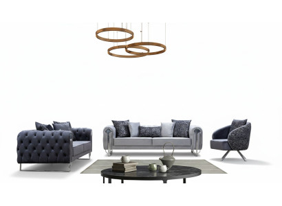 Meubles de salon confortables et modernes: deux canapés trois places et un fauteuil d'une place.