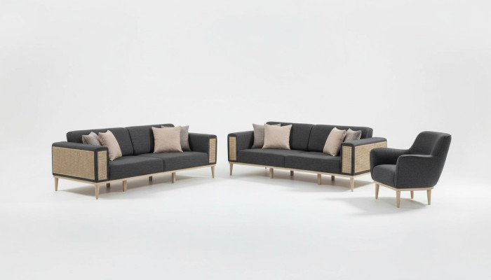 Ensemble moderne de meubles de salon gris de haute qualité.
