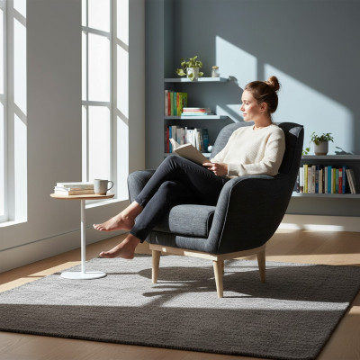 Gris exclusif tissu Fauteuil Rembourrage Mobilier Fauteuil une place Salon