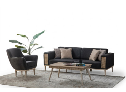 Ensemble de salon gris de luxe Trois places Fauteuil Rembourrage Style Textile Meubles