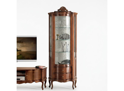 Vitrine de présentation de haute qualité luxueuse en bois marron de style mobilier classique.