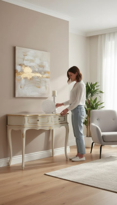 Table console White Classic pour chambre en bois style baroque