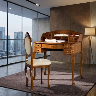 Bureau classique avec chaise en bois marron dans une salle d'étude