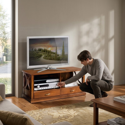 Meuble TV bas avec 2 tiroirs, meuble de luxe design pour le salon, armoire de rangement.