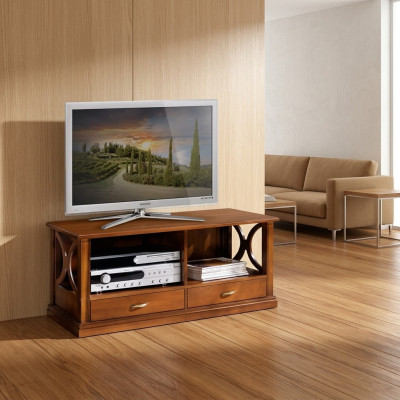 Meuble TV bas avec 2 tiroirs, meuble de luxe design pour le salon, armoire de rangement.