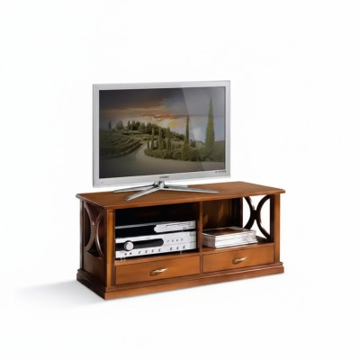 Meuble TV bas avec 2 tiroirs, meuble de luxe design pour le salon, armoire de rangement.