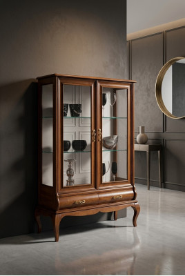Armoire en bois luxueuse, armoire classique avec vitrine.
