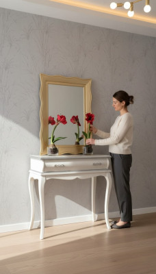 Table console de designer blanc - Table en bois classique pour meubles de chambre.