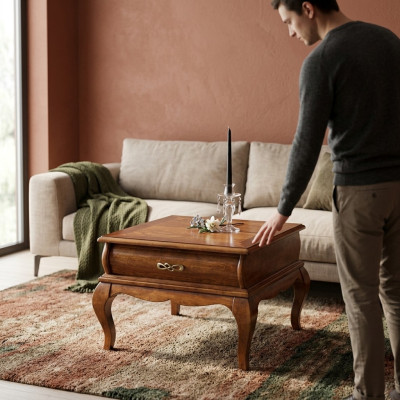 Table basse de salon classique avec tiroir, meuble en bois de design de style nouveau